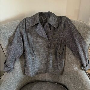 Grey and black linen jacket with 3/4 sleeves by Max Studio.